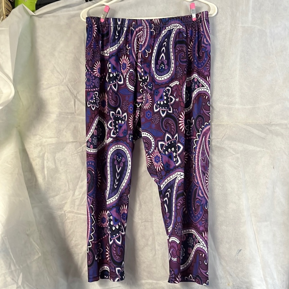 Purple paisley crop pants Lily by Firmiana size L/XL